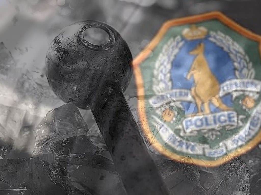 NT Police badge and ice pipe